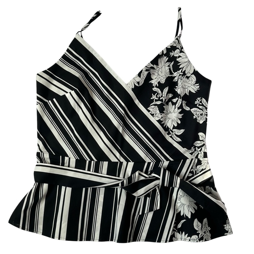 White House Black Market Women's Mixed Print Surplice Top Size 12 NWOT